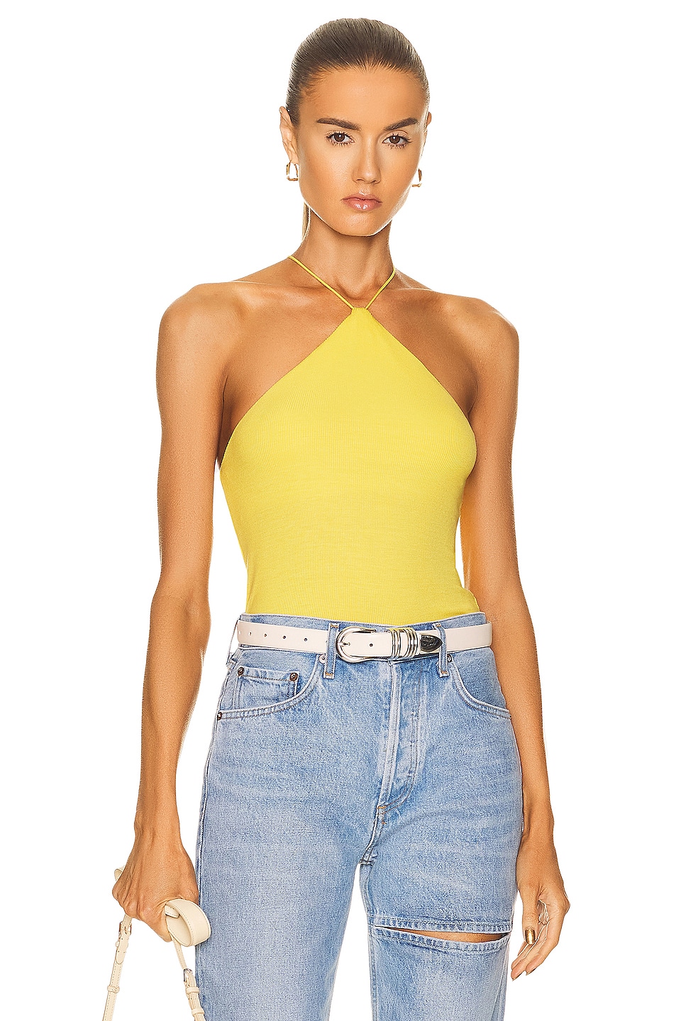 Image 1 of Enza Costa Stretch Silk Knit Halter Tank in Yellow