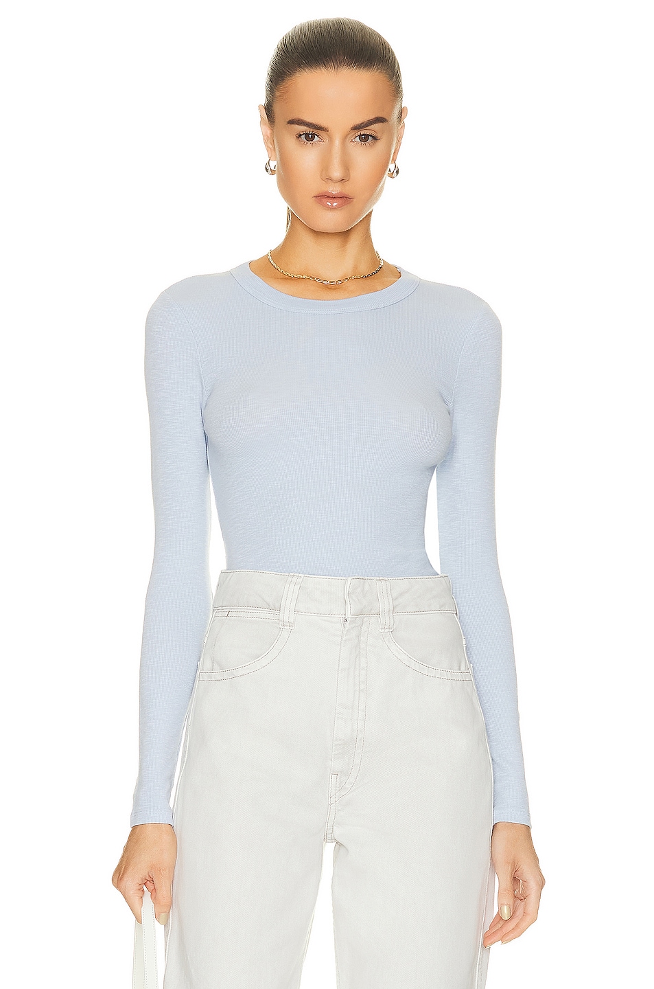 Enza Costa Textured Knit Crew Top in Light Blue | FWRD