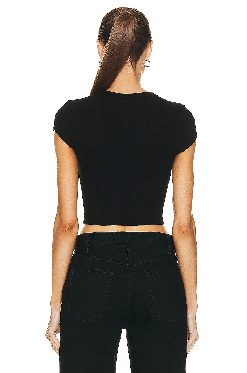 Enza Costa Silk Knit Cropped Cap Sleeve T-shirt in Black | FWRD