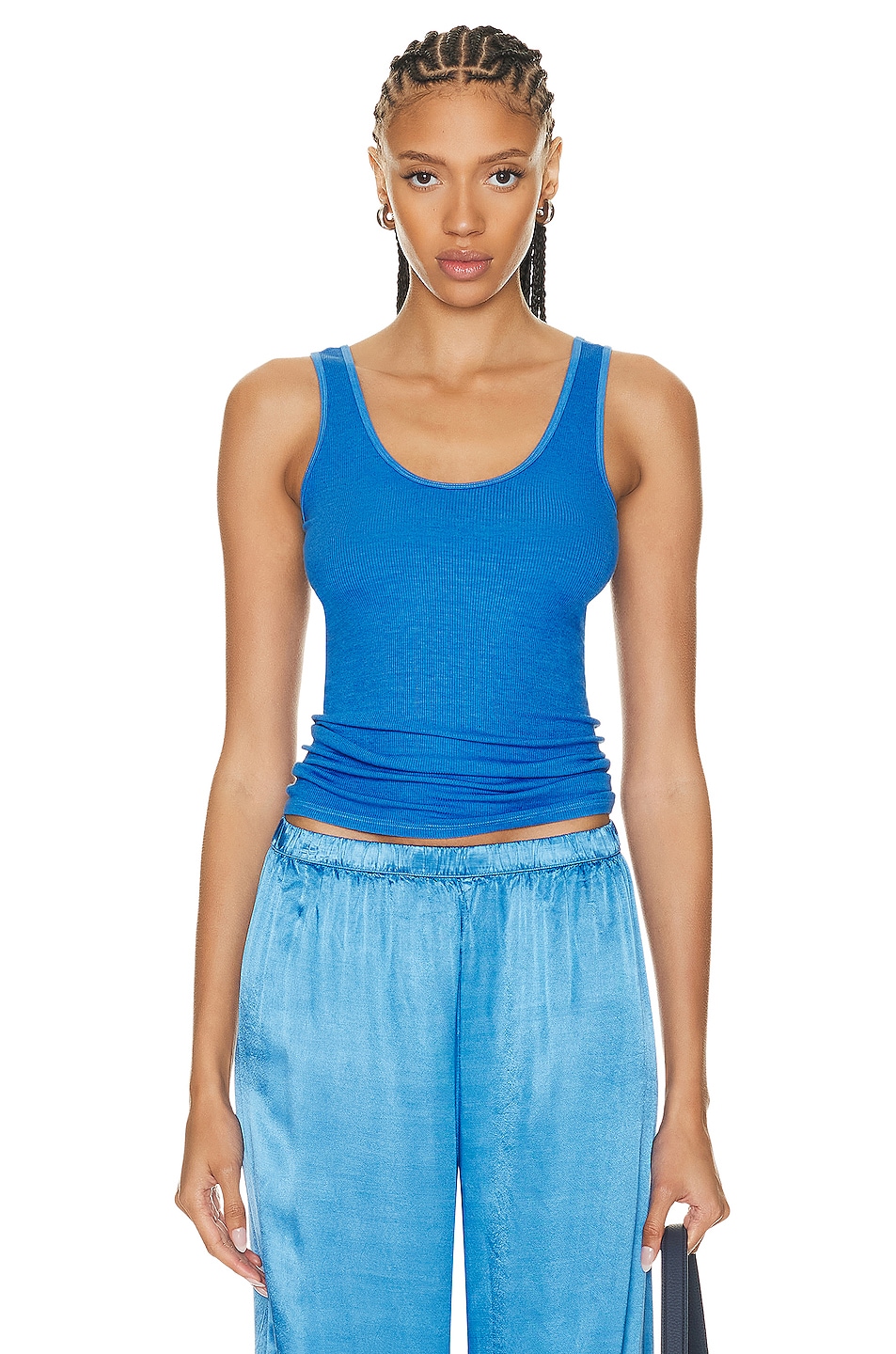 Image 1 of Enza Costa Stretch Silk Knit Tank Top in Pool Blue