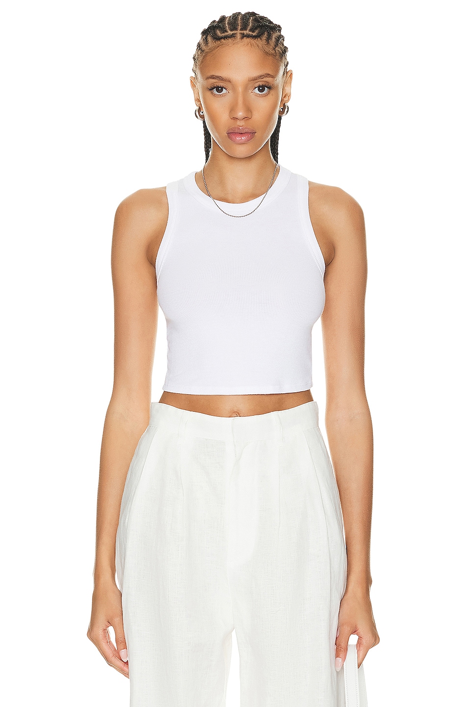 Image 1 of Enza Costa Stretch Silk Knit Cropped Bold Sheath Tank Top in White