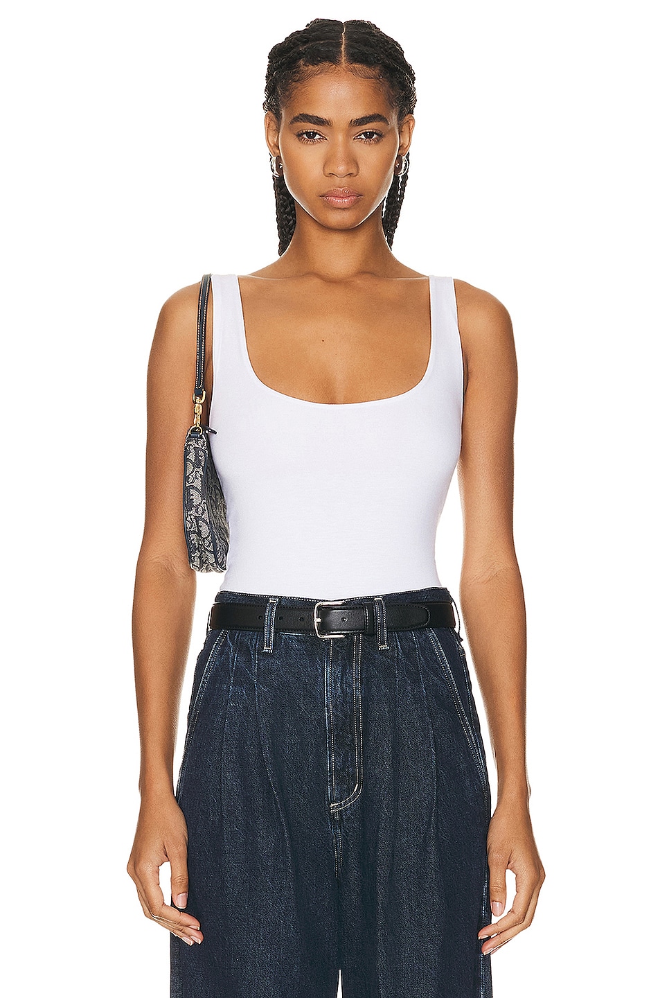 Image 1 of Enza Costa for FWRD Luxe Knit Tank Bodysuit in White