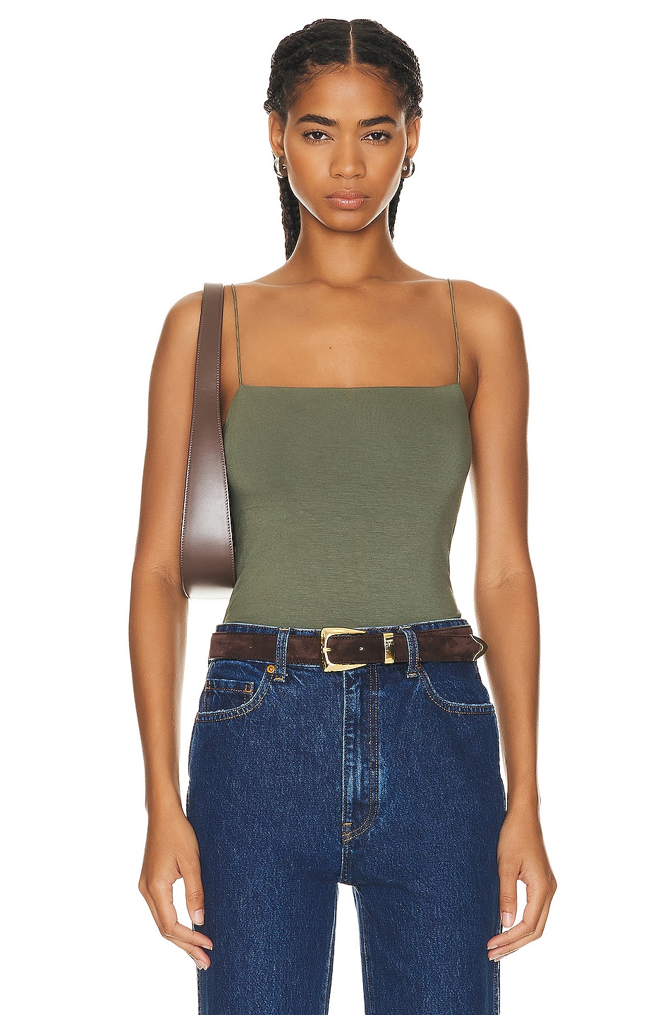 Image 1 of Enza Costa for FWRD Luxe Knit Essential Tank Bodysuit in Military