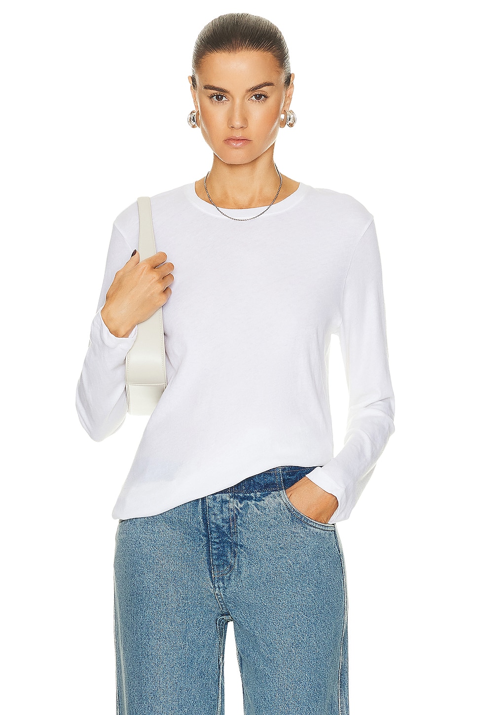 Image 1 of Enza Costa Cashmere Loose Long Sleeve Tee in White