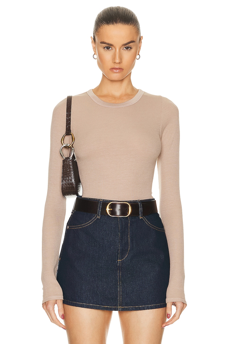 Image 1 of Enza Costa Silk Knit Long Sleeve Crewneck Top in Parchment