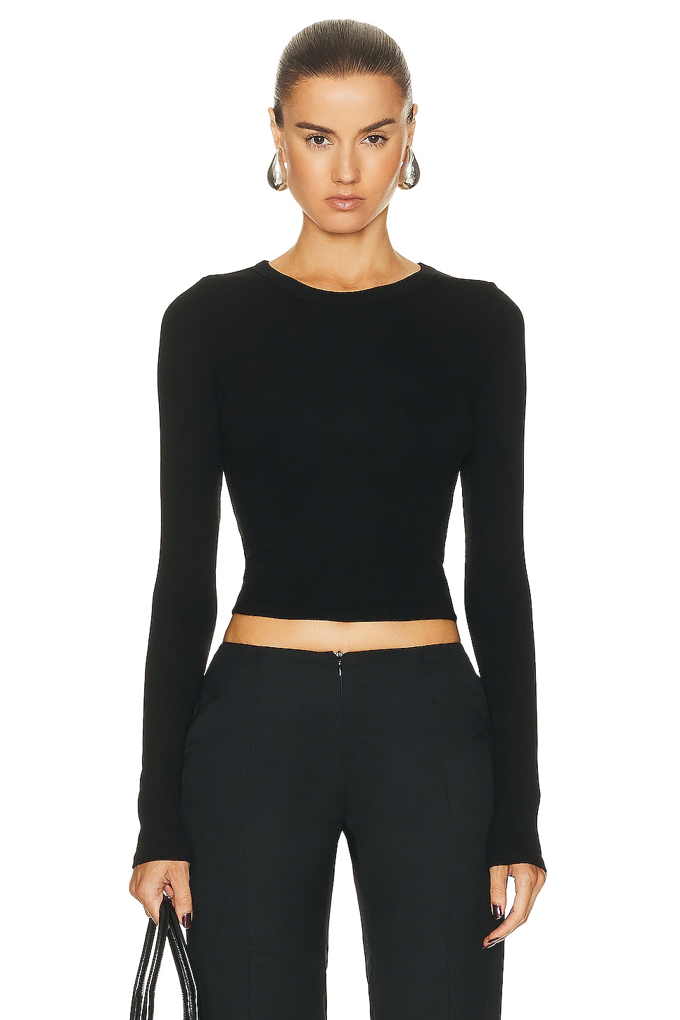 Image 1 of Enza Costa Silk Knit Long Sleeve Tuck Top in Black