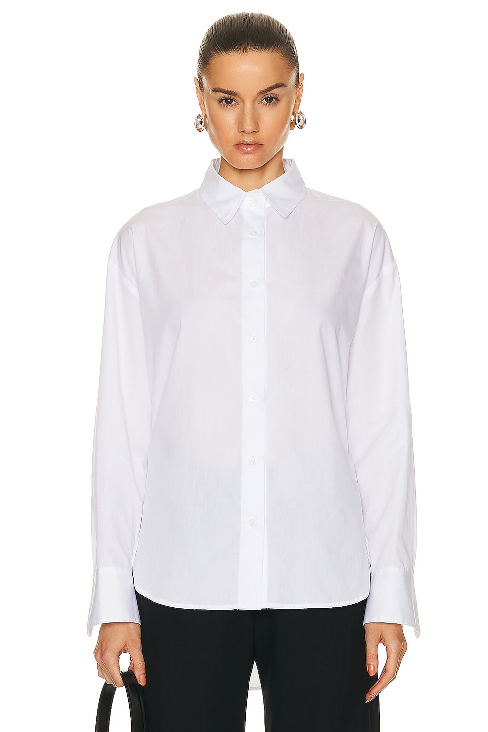 Image 1 of Enza Costa Luxe Long Sleeve Shirt in White