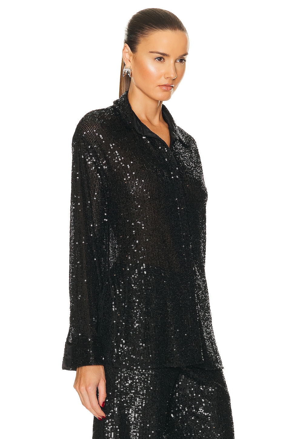 Enza Costa Sequin Shirt in Black | FWRD