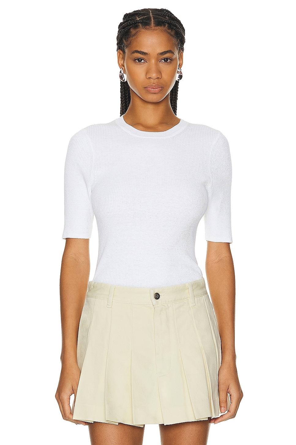 Image 1 of Enza Costa Linen Knit Half Sleeve Crew Top in White