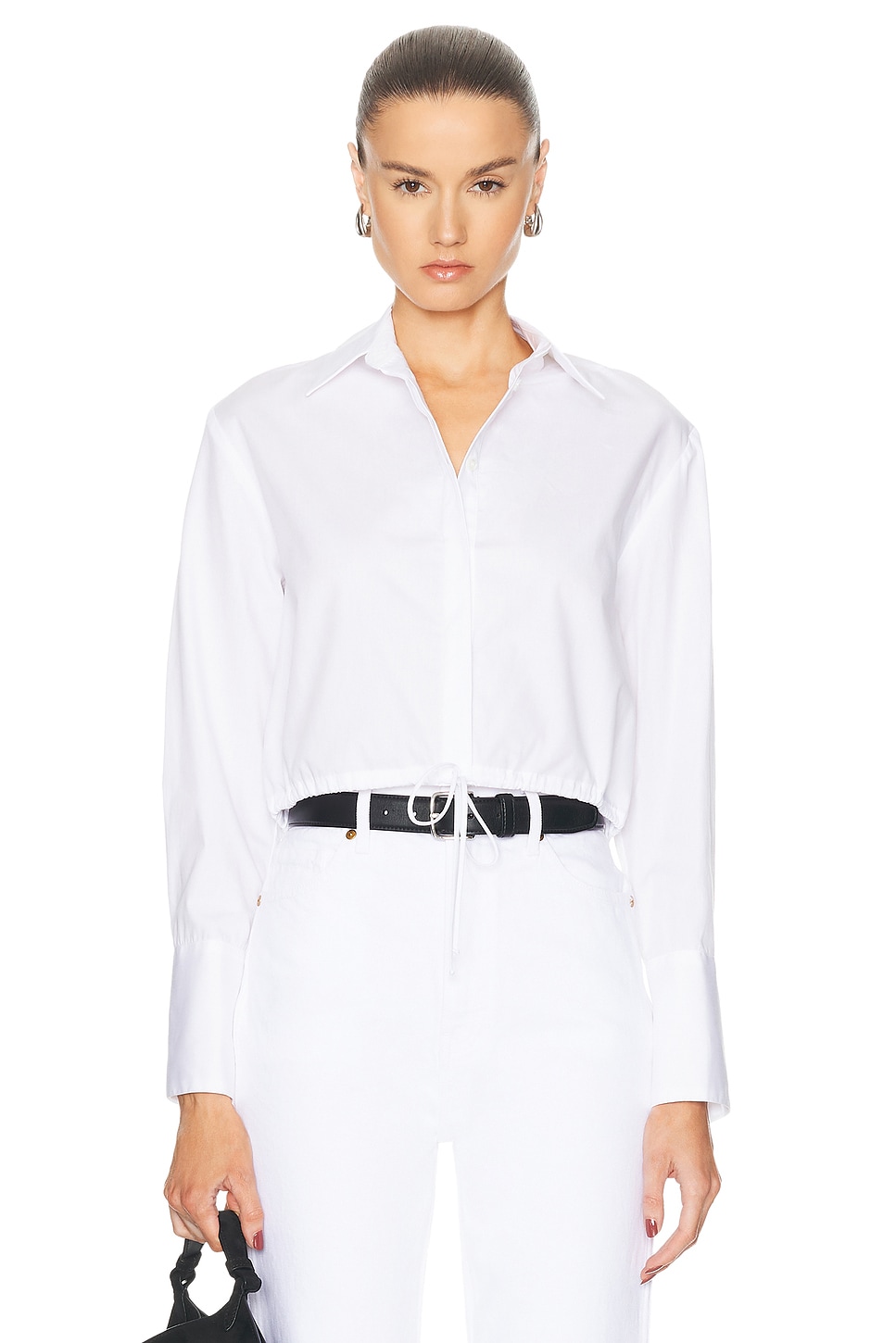 Image 1 of Enza Costa Poplin Drawcord Shirt in White