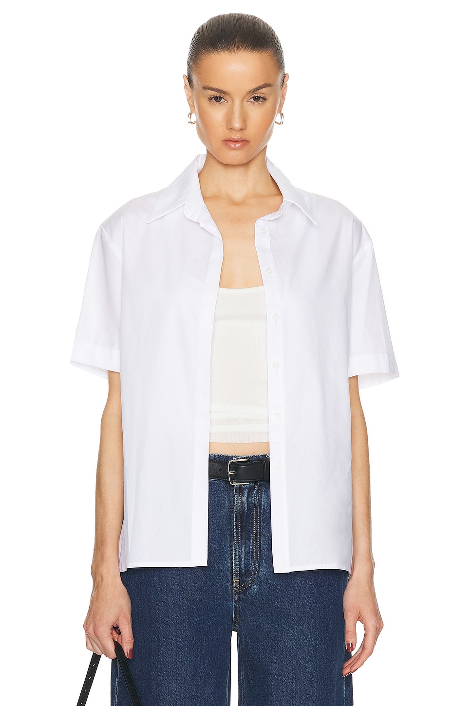 Image 1 of Enza Costa Poplin Resort Shirt in White