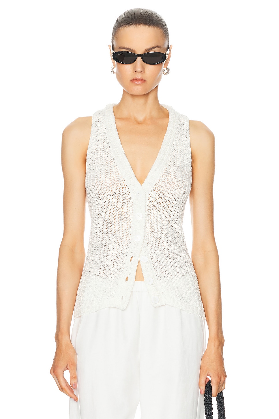 Image 1 of Enza Costa Linen Open Knit Vest in White