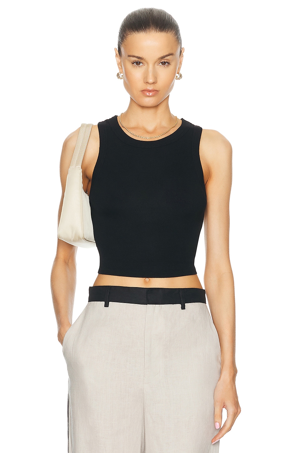 Image 1 of Enza Costa Cropped Bold Sheath Tank in Black