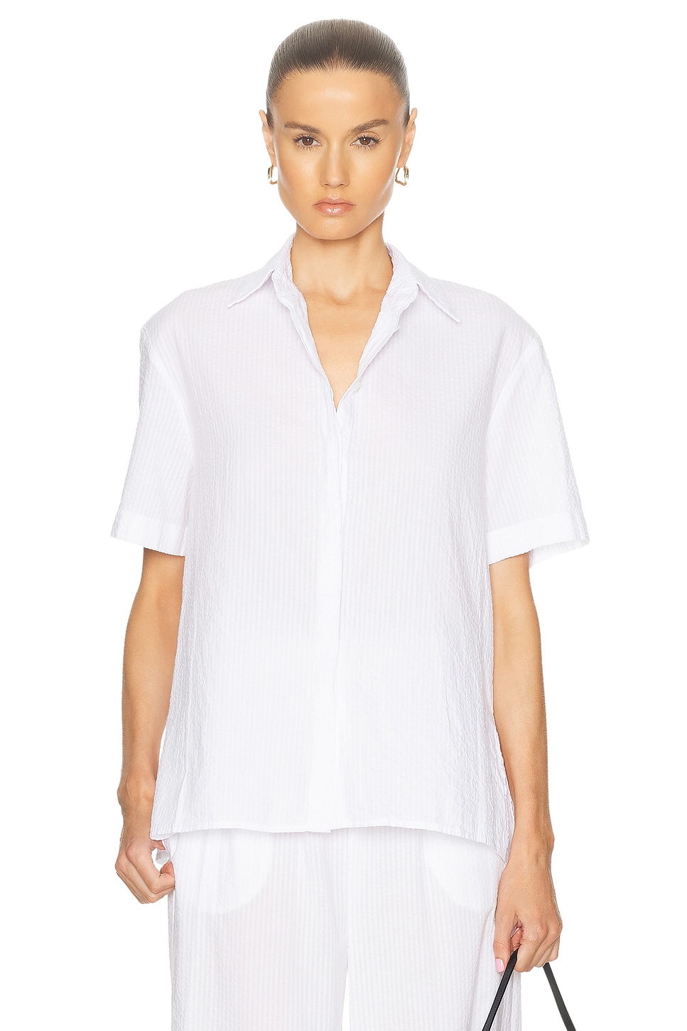 Image 1 of Enza Costa Seersucker Resort Shirt in White