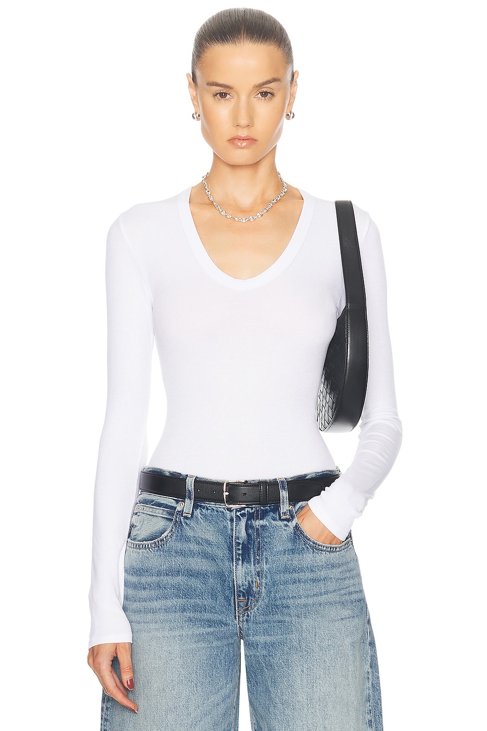 Shop Enza Costa Rib Bold Longsleeve U Top In White