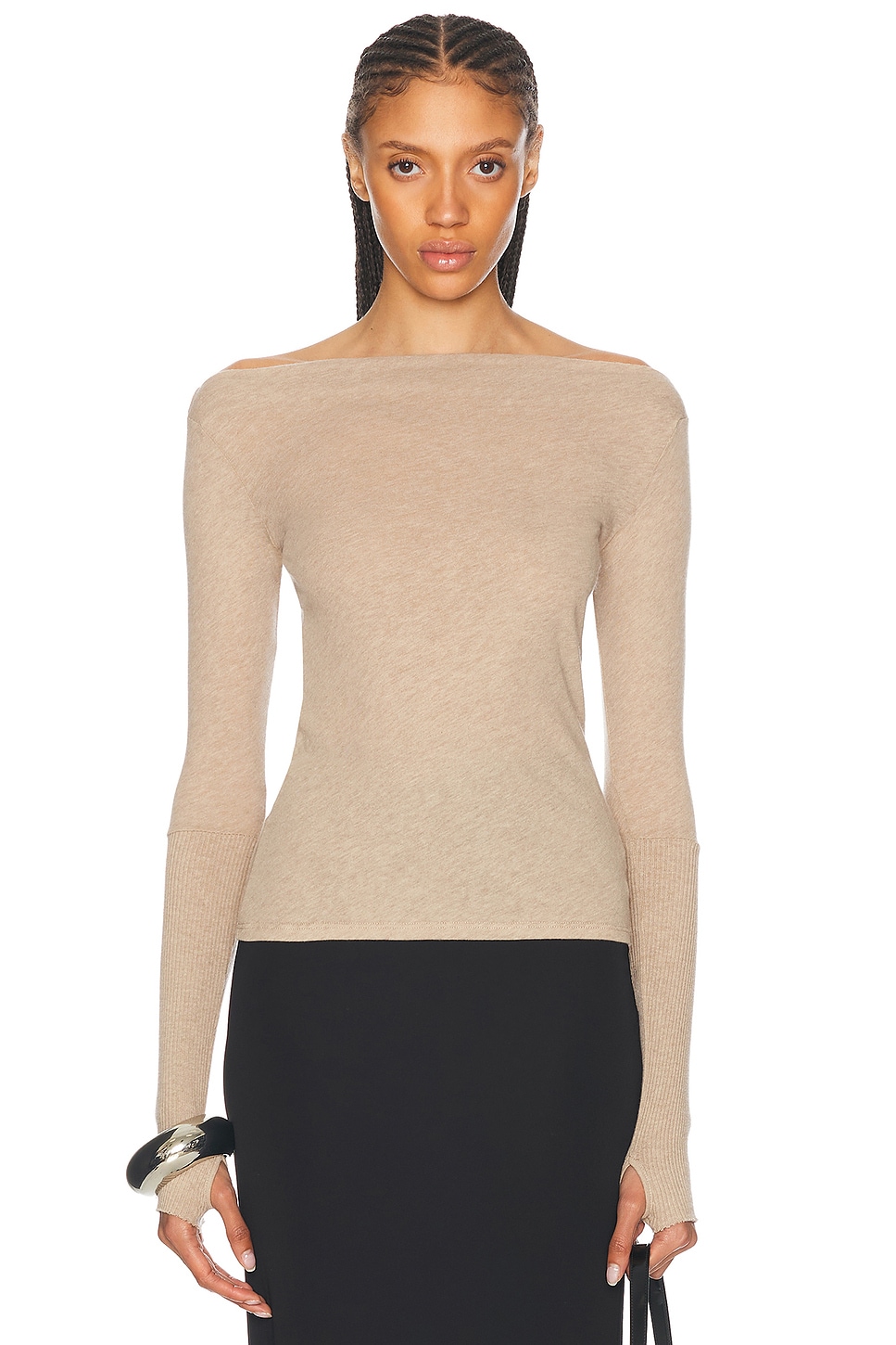 Image 1 of Enza Costa Cashmere Boatneck Top in Khaki