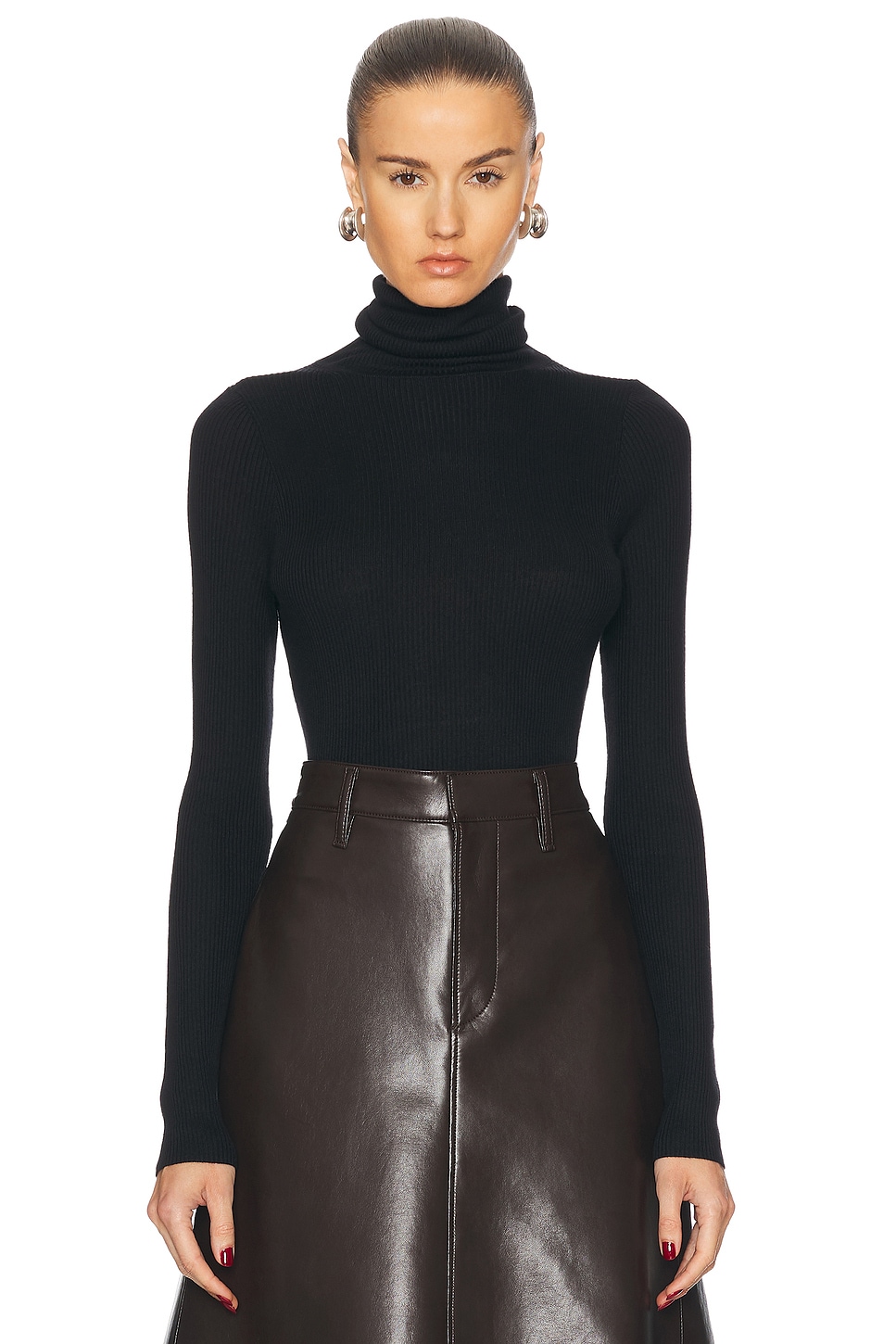 Image 1 of Enza Costa Silk Rib Turtleneck Top in Black