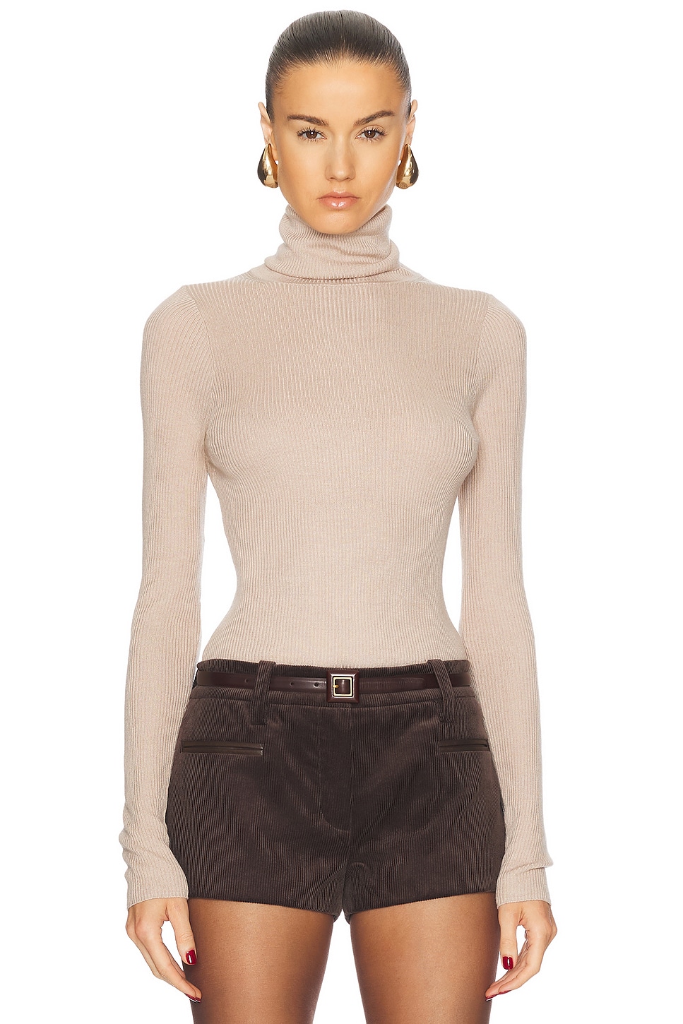 Image 1 of Enza Costa Silk Rib Turtleneck Top in Jute