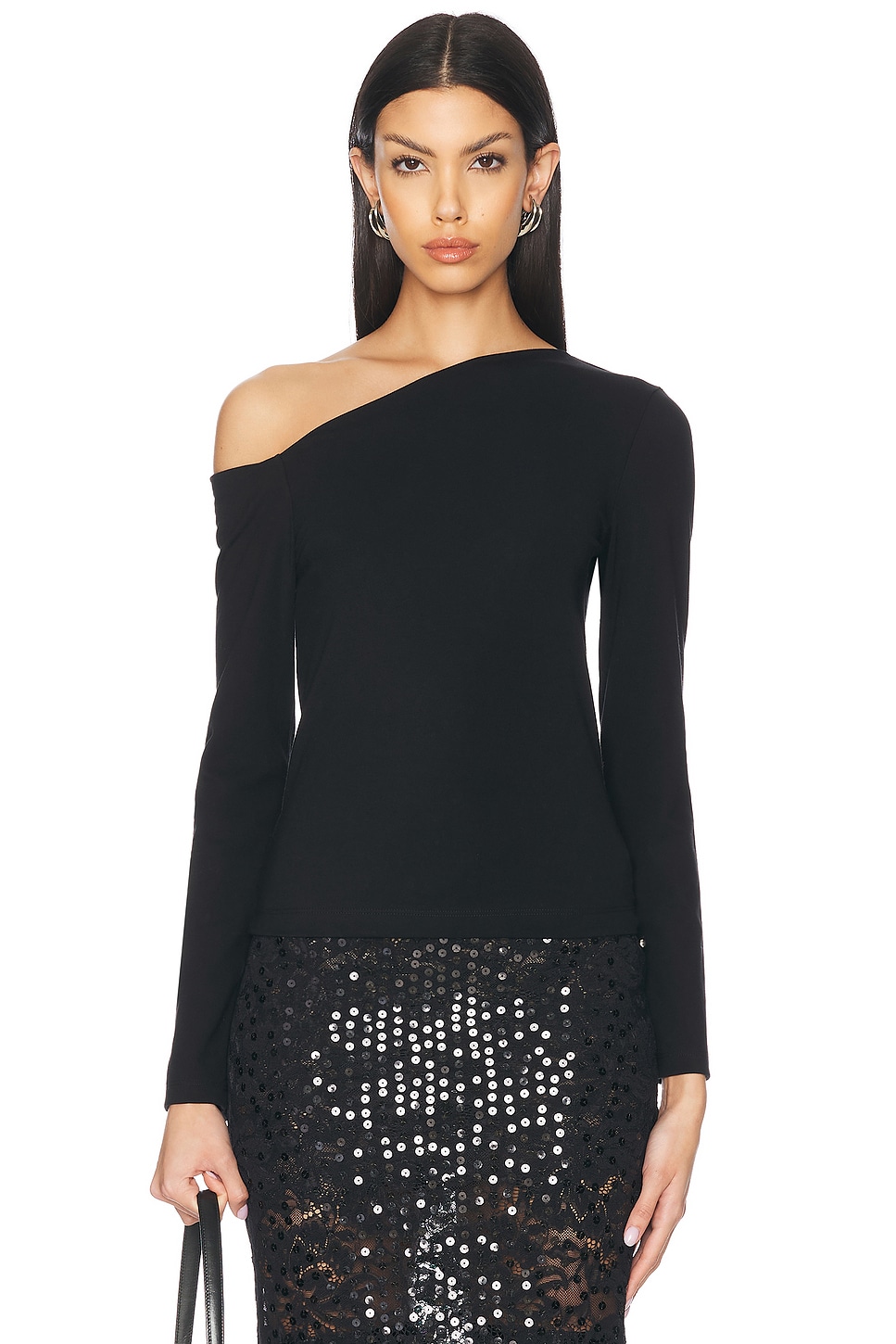 Exposed Shoulder Top in Black