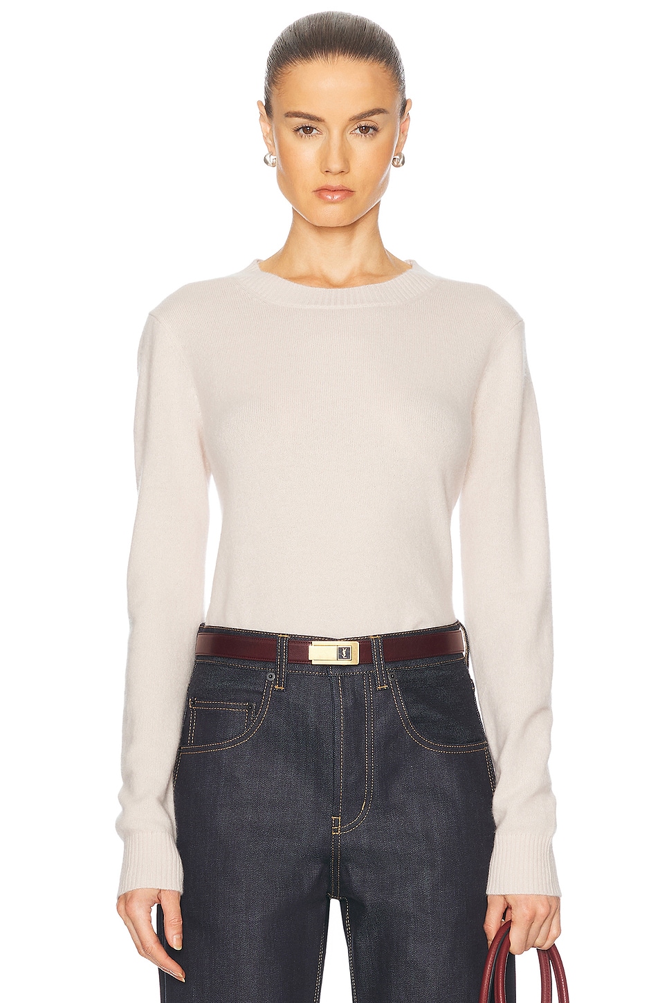 Powder Cashmere Knit Crewneck Top in Pink