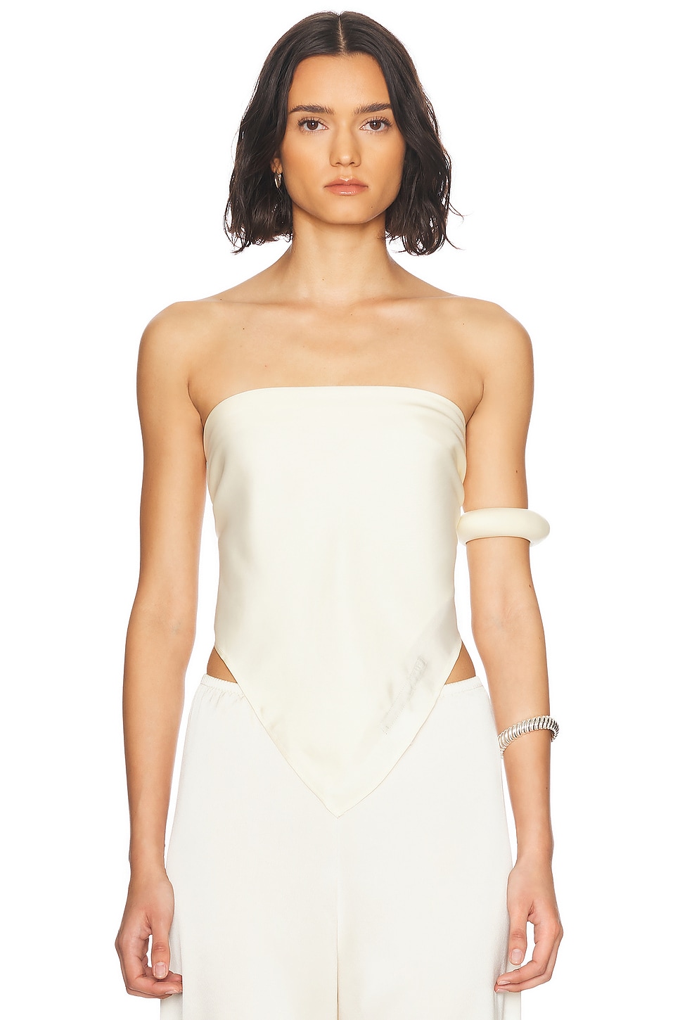 Fluid Twill Scarf Top in Cream