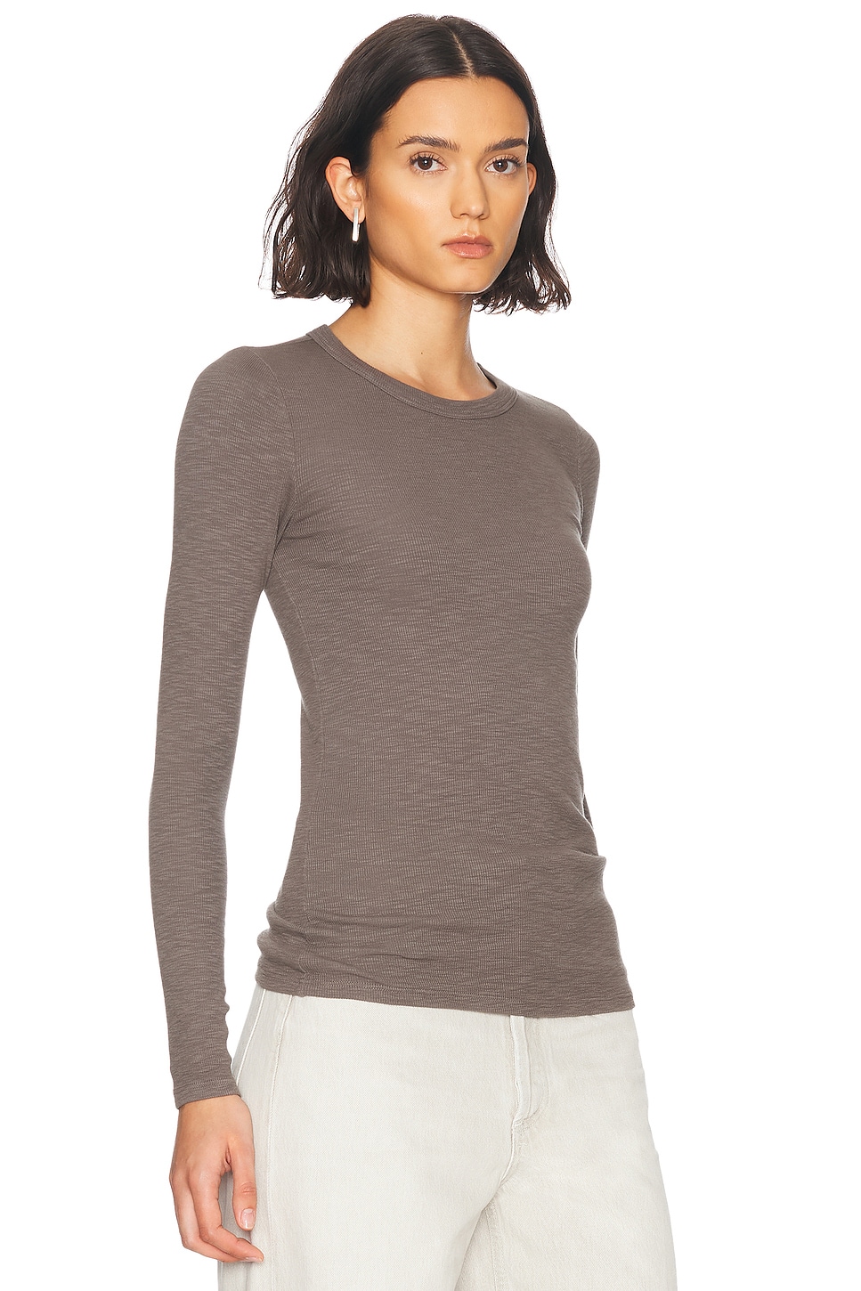 ENZA COSTA TEXTURED RIB LONG SLEEVE CREWNECK TOP