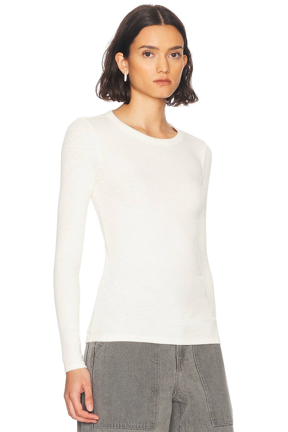 ENZA COSTA TEXTURED RIB LONG SLEEVE CREWNECK TOP