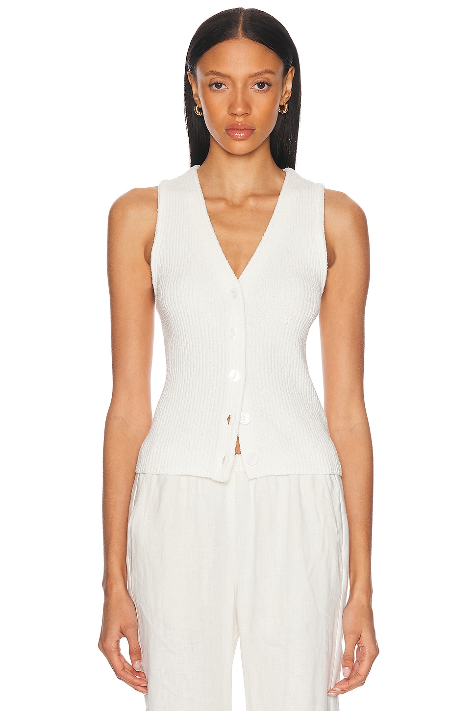 Image 1 of Enza Costa Boucle Knit Vest in Off White
