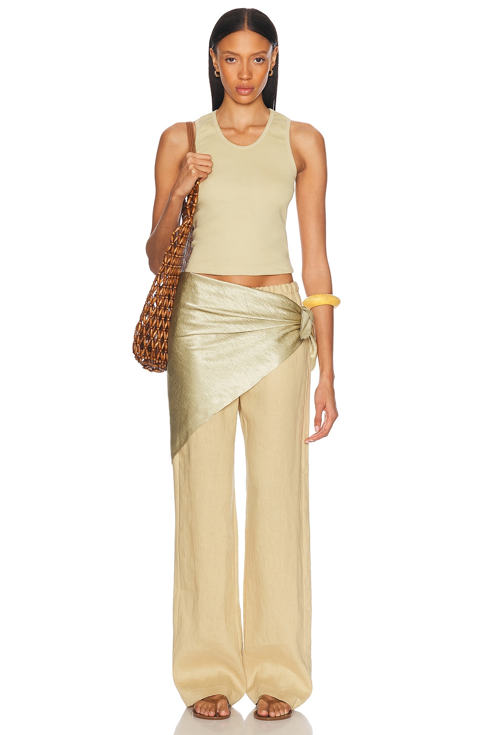 Image 4 of Enza Costa Cotton Rib Scoop Tank Top in Celadon