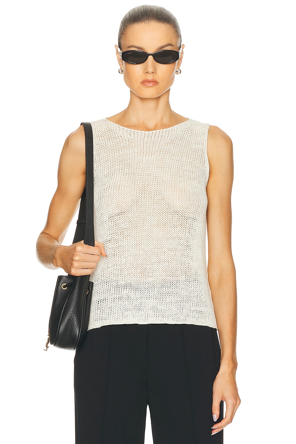 Linen Open Knit Tank Top in White