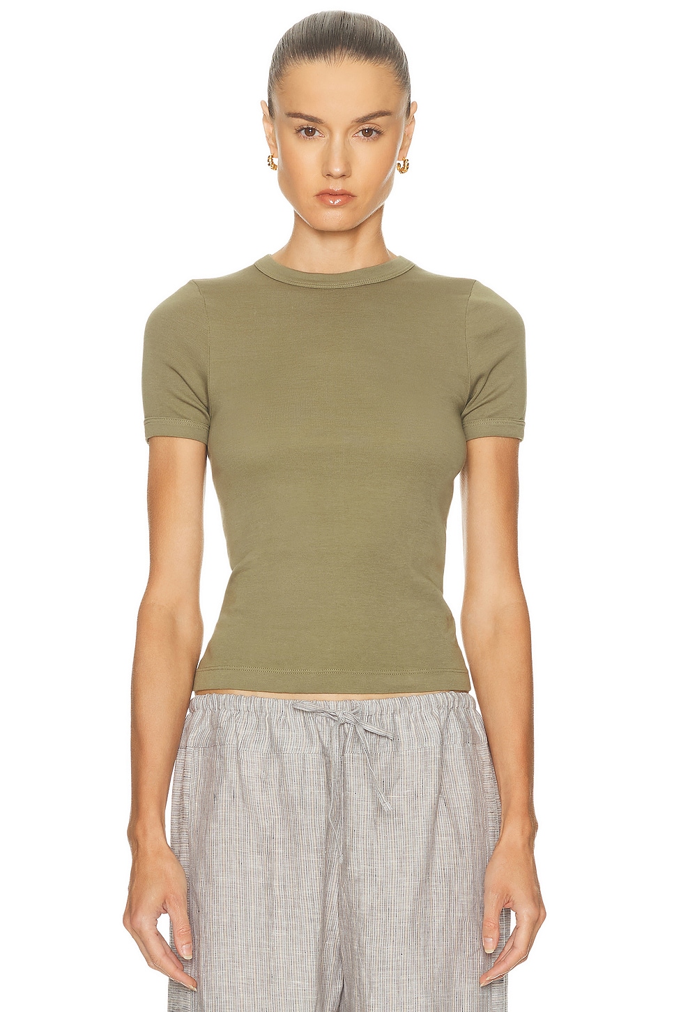 Image 1 of Enza Costa Supima Cotton New Classic Short Sleeve Tee in Olive Stone