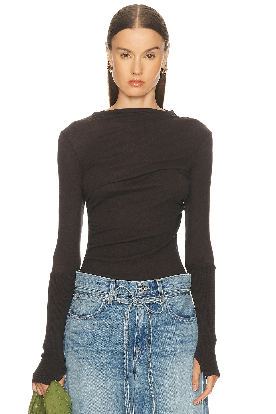 Image 1 of Enza Costa Cashmere Twist Top in Dark Brown