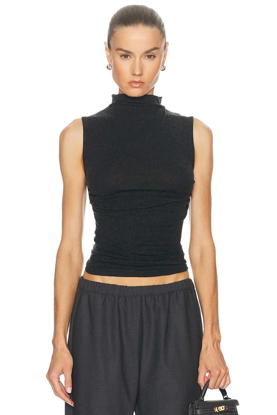 Image 1 of Enza Costa Cashmere Sleeveless Twist Top in Charcoal