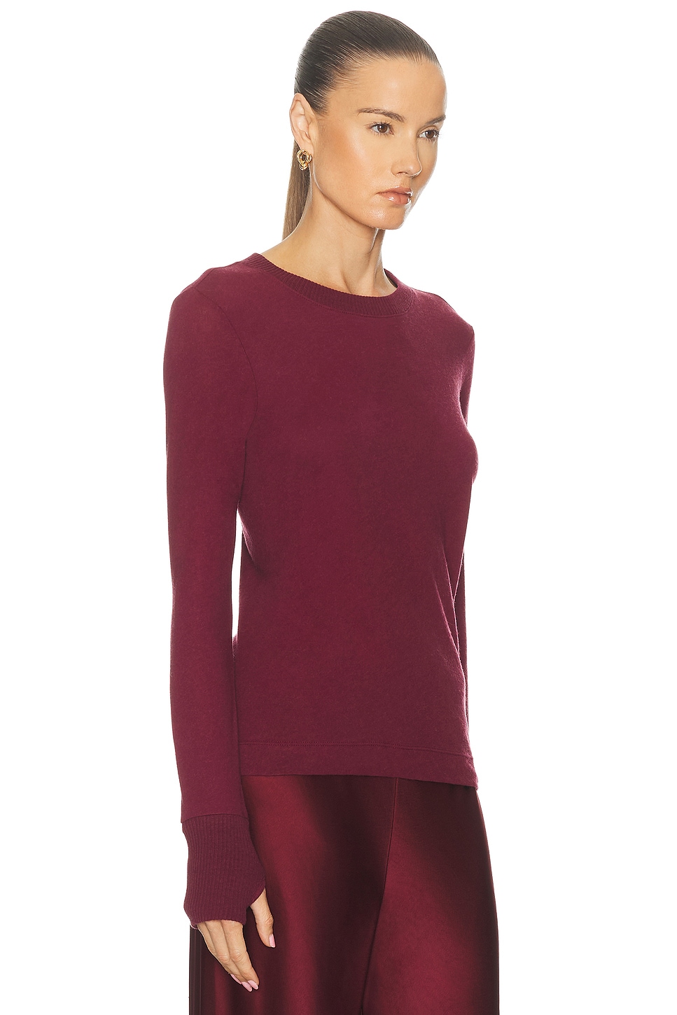 Enza Costa Cashmere Easy Long Sleeve Crew Sweater In Burgundy In Burgundy