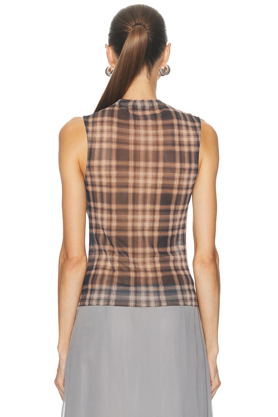 Enza Costa Plaid Mesh Sleeveless Twist Top