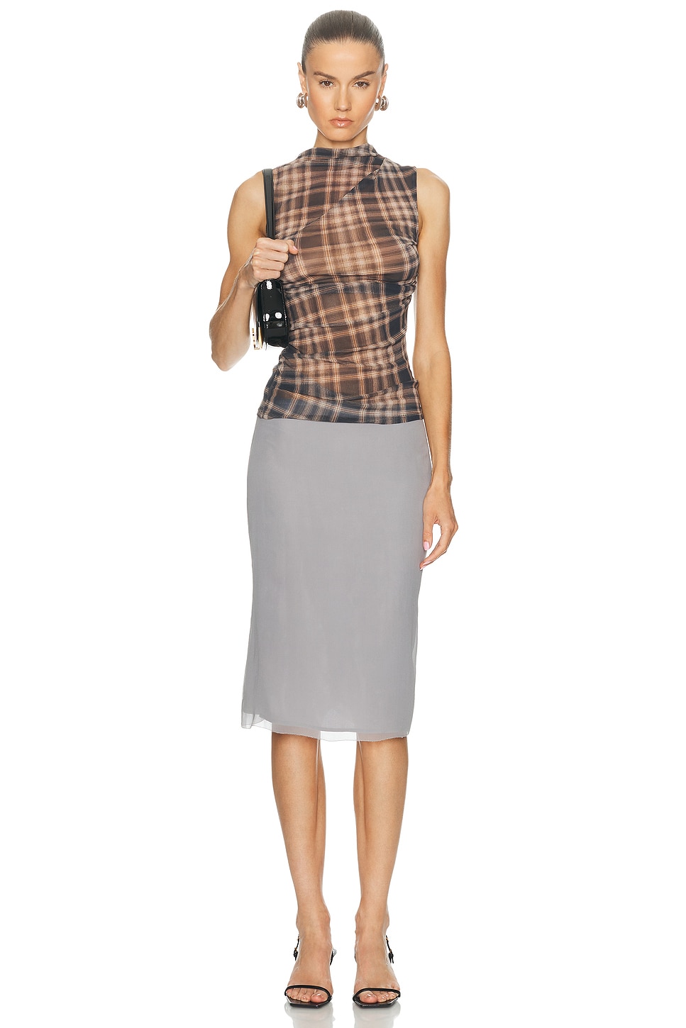 Enza Costa Plaid Mesh Sleeveless Twist Top