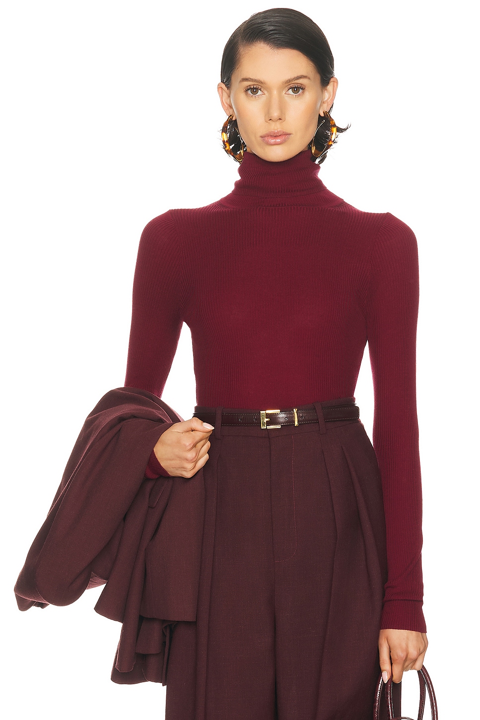 Image 1 of Enza Costa Silk Layering Turtleneck Top in Barolo
