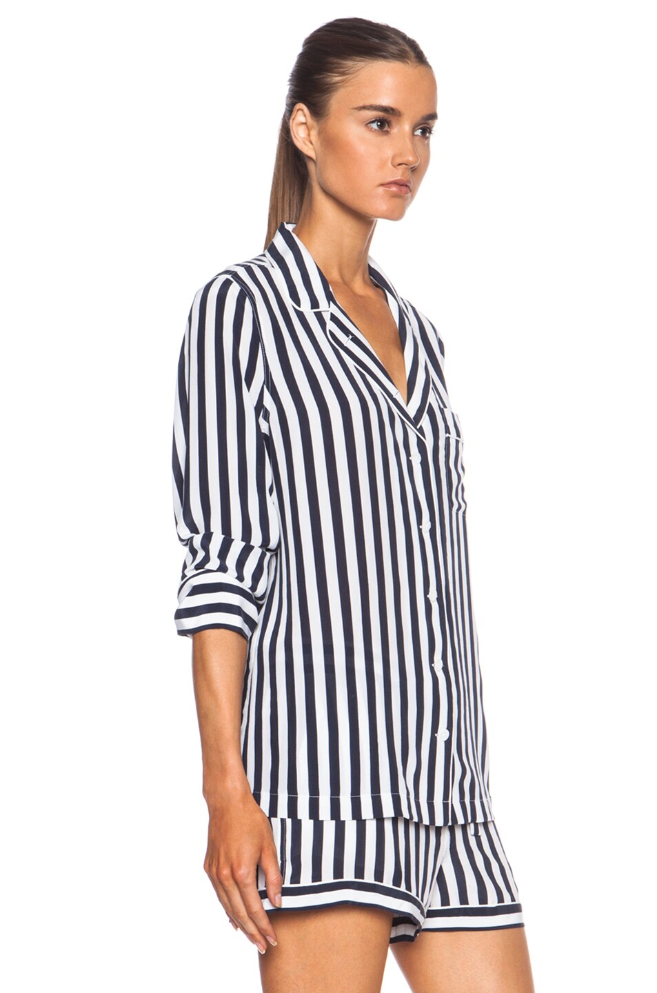 Equipment Lillian Silk Pajama Set in Peacoat & Bright White | FWRD