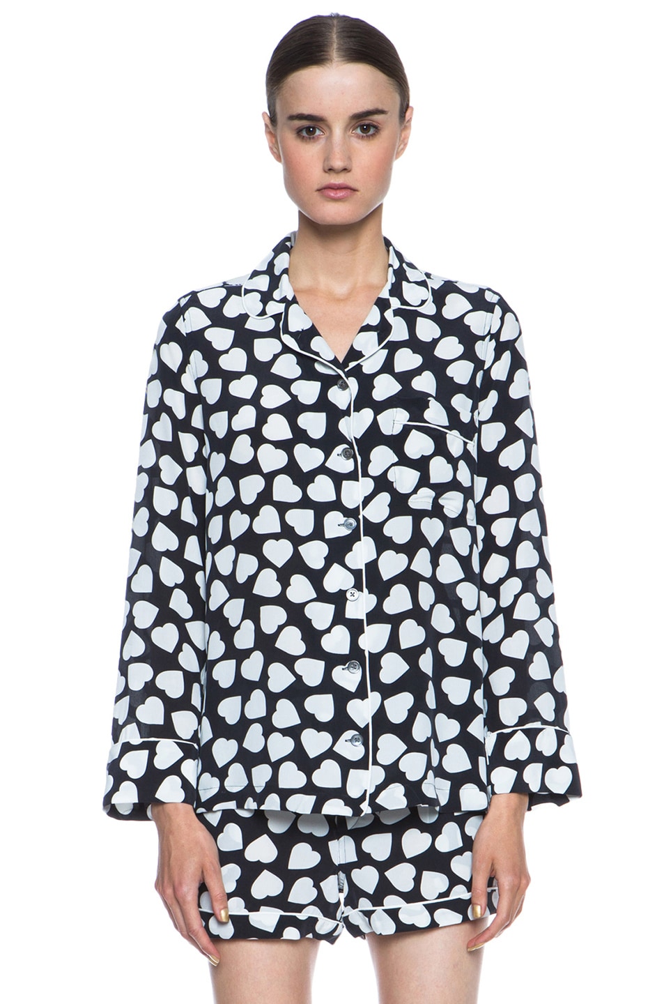Image 1 of Equipment Lillian Silk Pajama Set in Black & Bright White