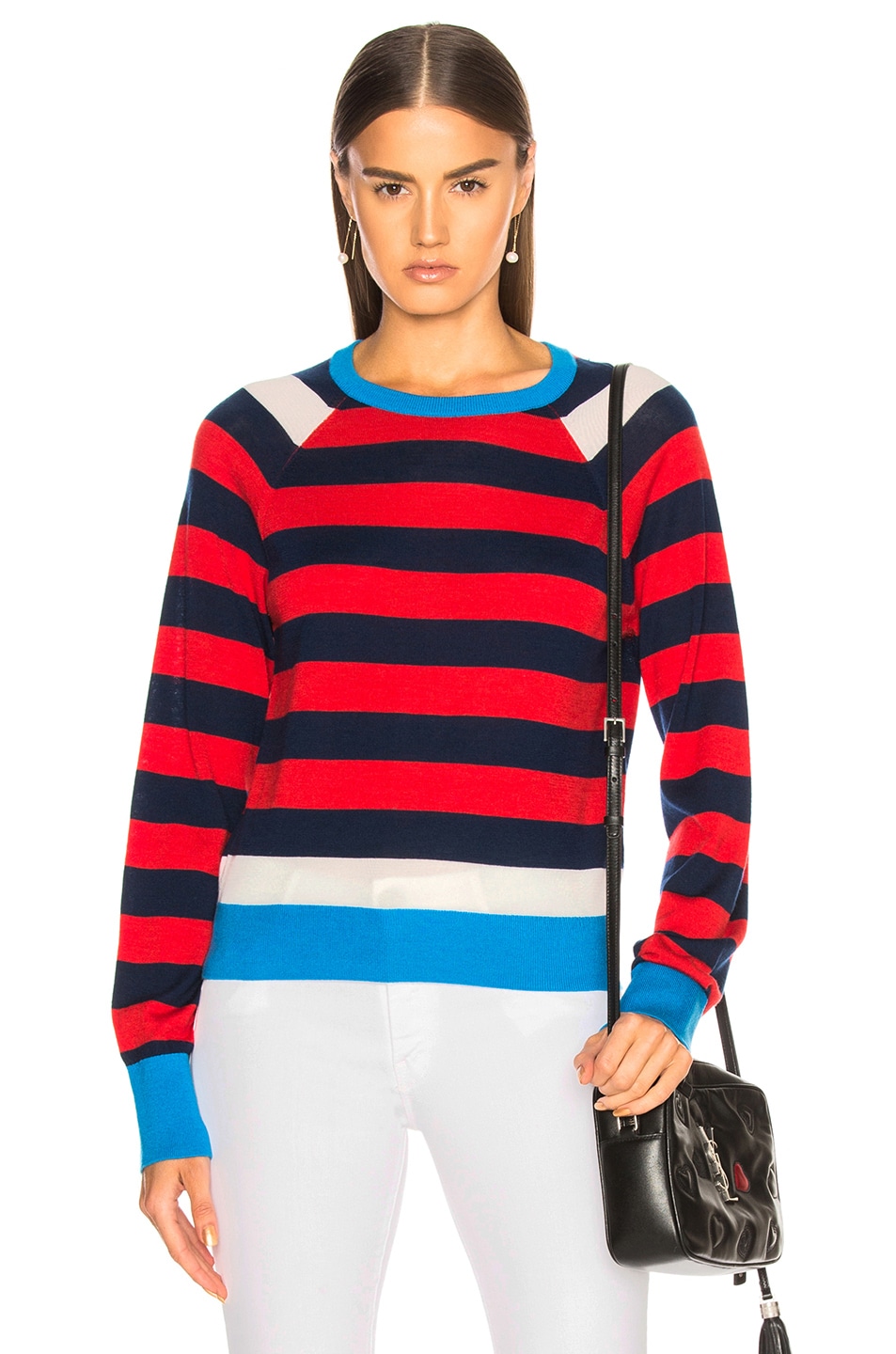 Image 1 of Equipment Axel Cropped Striped Sweater in Ribbon Red Multi