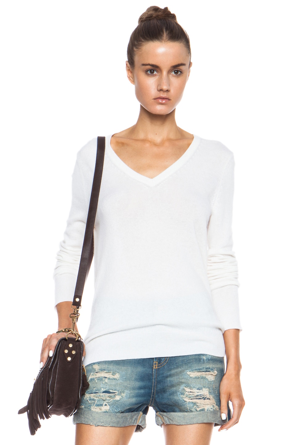 Image 1 of Equipment Cecile V Neck Cashmere Sweater in Ivory