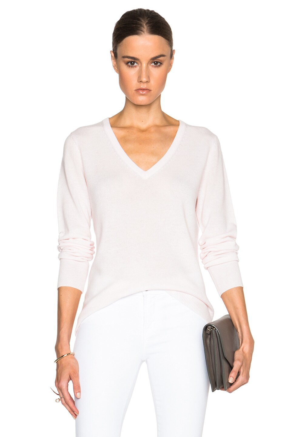 Image 1 of Equipment Cashmere Cecile V-Neck Sweater in Chalk Pink