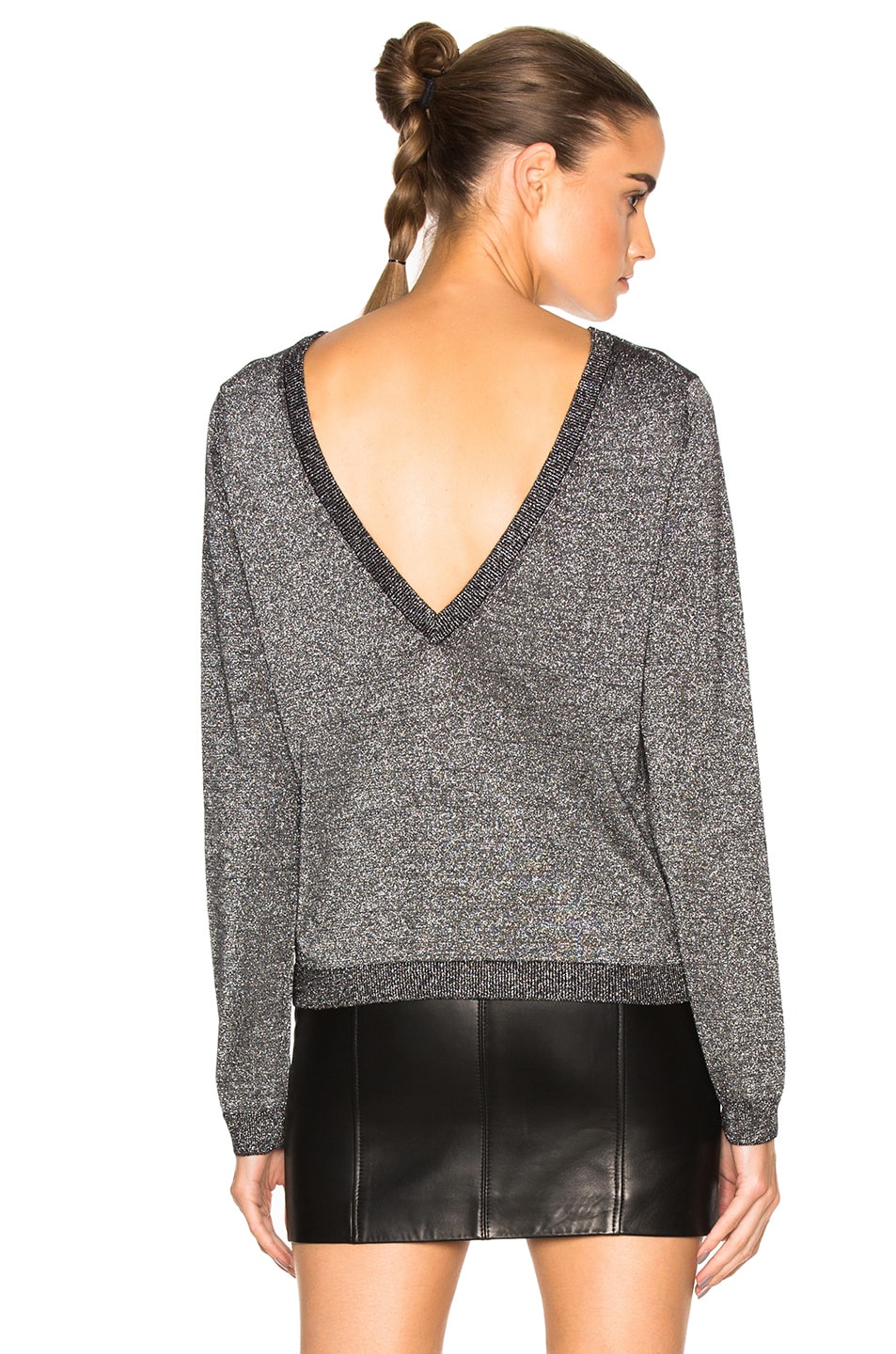 Image 1 of Equipment Calais V-Back Sweater in Black & Silver Lurex