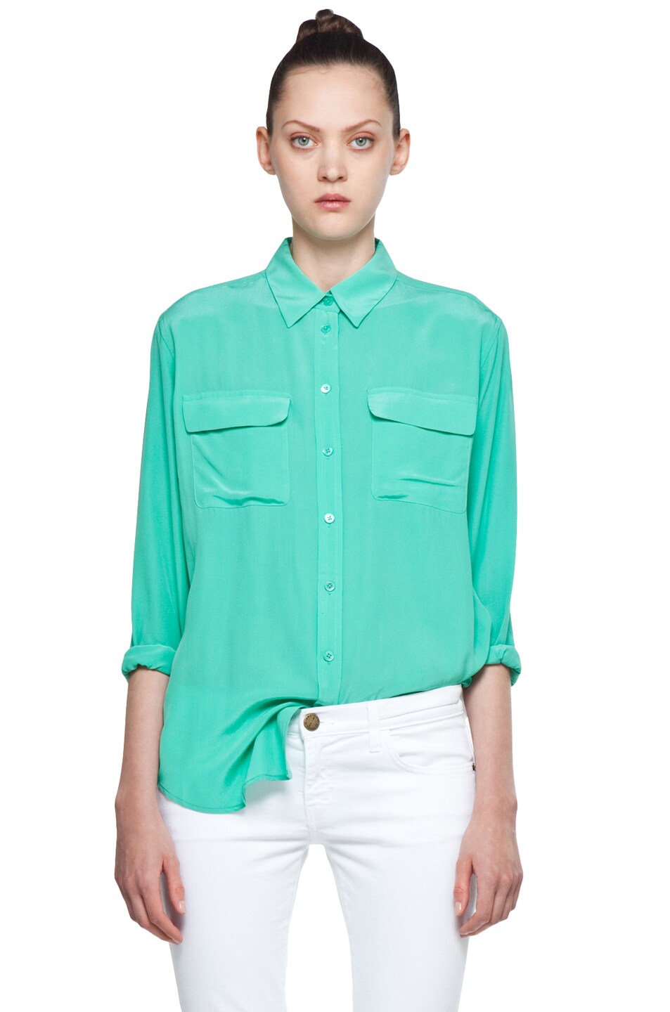 Equipment Signature Blouse in Aqua Marine | FWRD