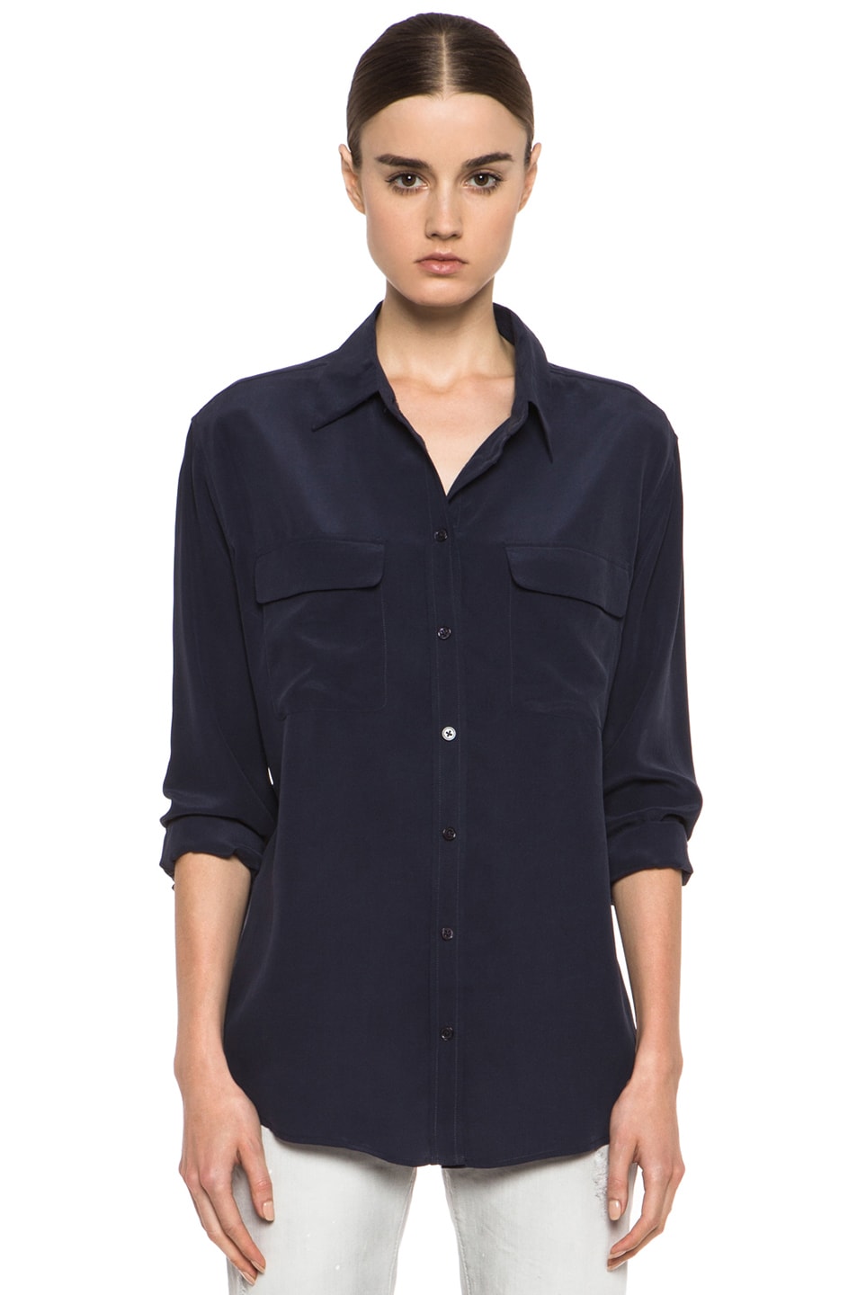 Equipment Signature Blouse in Peacoat FWRD