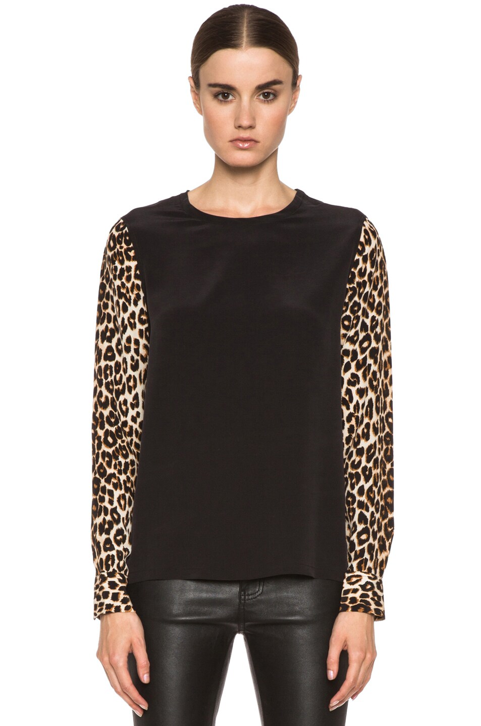 Image 1 of Equipment Liam Silk Top with Printed Sleeves in Black