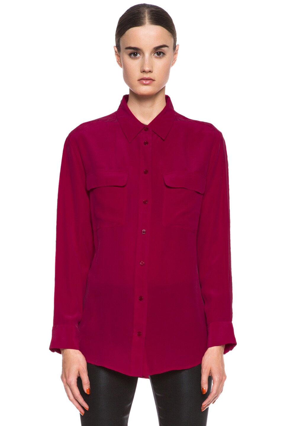Image 1 of Equipment Signature Silk Blouse in Persian Red