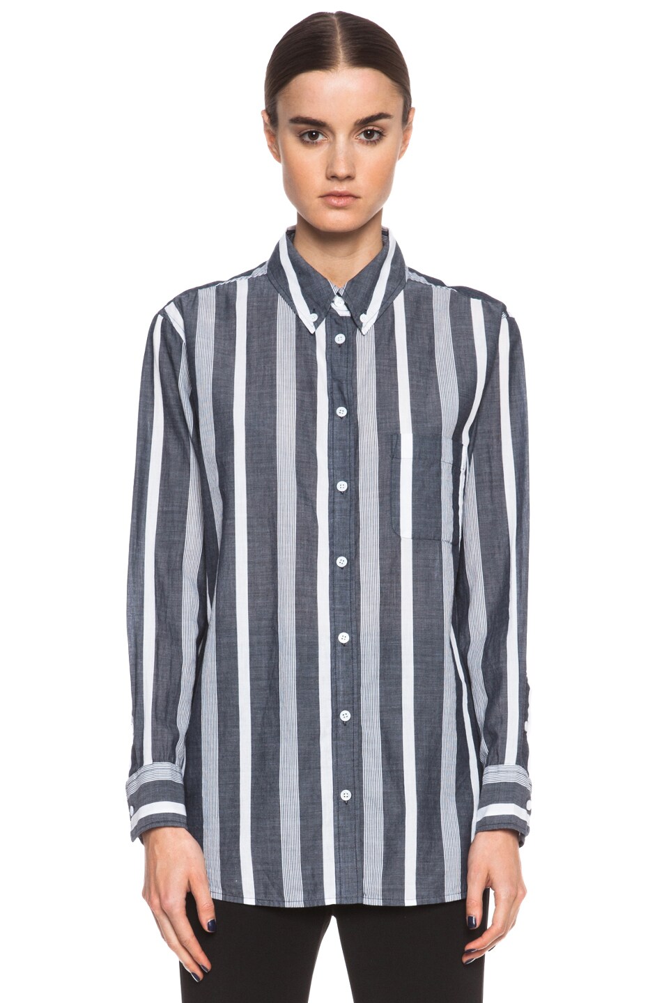 Image 1 of Equipment Margaux Sartorial Stripe Cotton Button Up in Peacoat