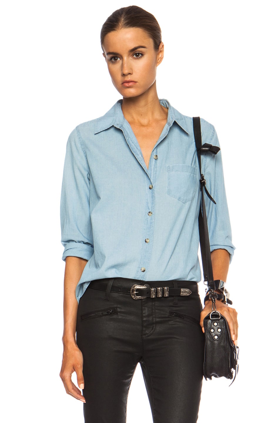 Image 1 of Equipment Brett Chambray Cotton Blouse in Blue