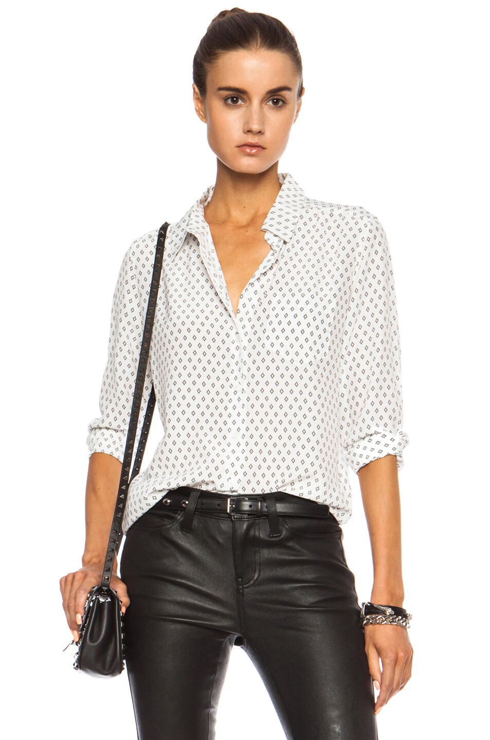 Image 1 of Equipment Brett Prism Formation Print Silk Blouse in Bright White